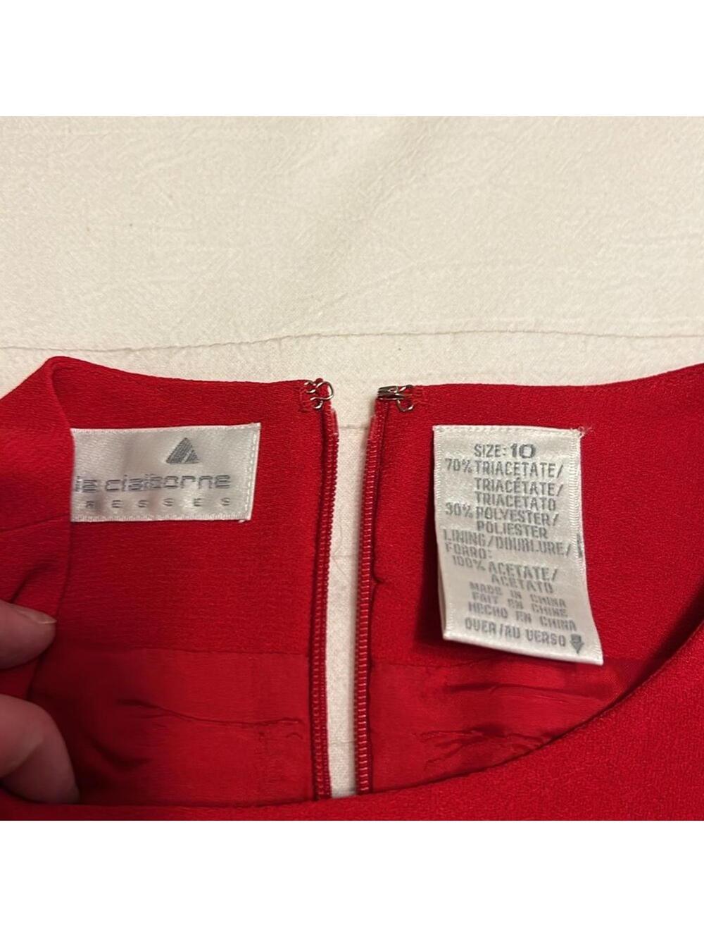 Liz Claiborne Red Crepe‎ Sheath Dress Short Sleeve Tulip Hem Women's Size 10 - Picture 5 of 5